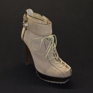 TWO LIPS Leather Taupe Platform Stiletto Combat Bo